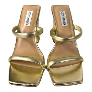 Steve Madden Gold Strappy Block Heel Sandals – Size 8